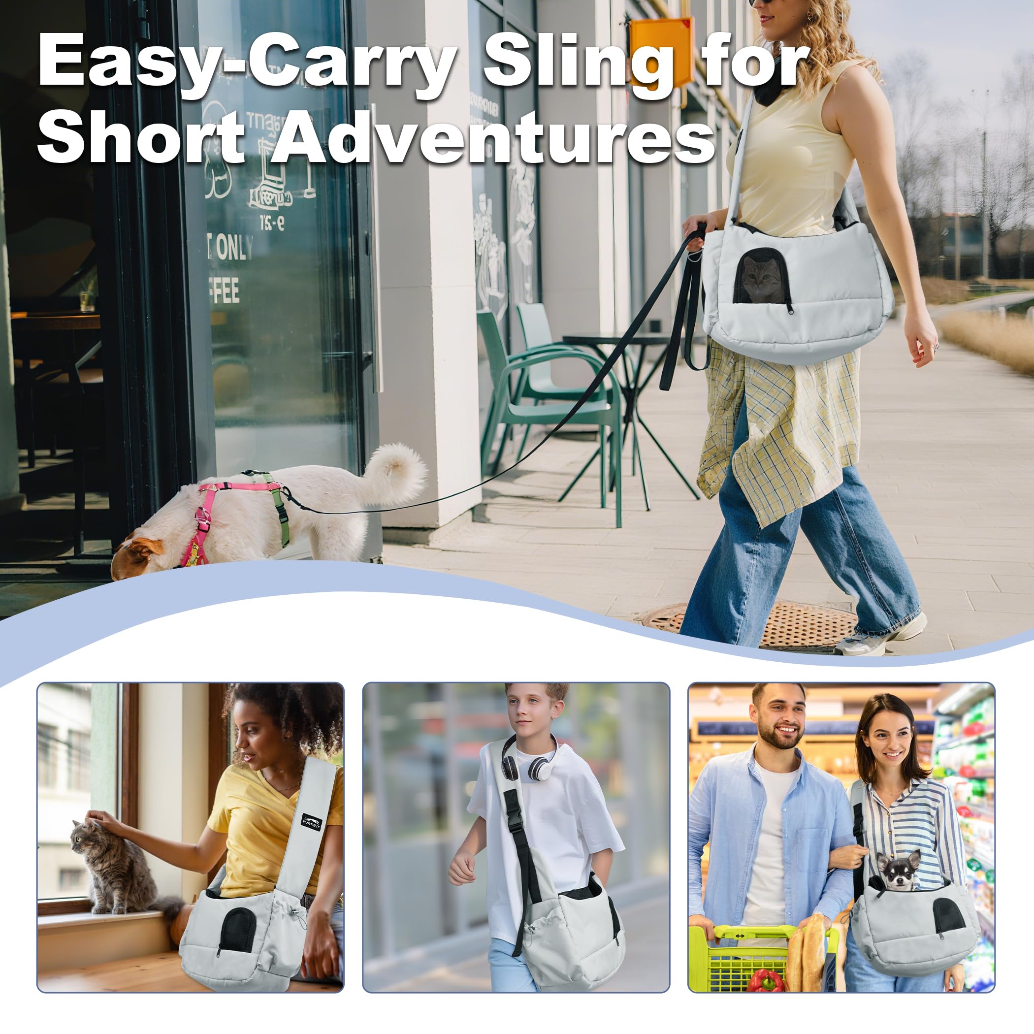 Furtent dog sling drawstring-pockets provide secure storage for essentials during travel.