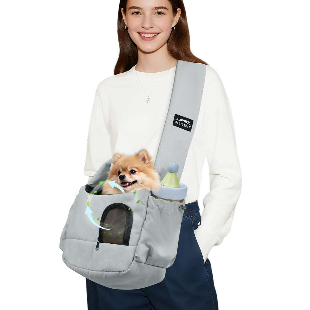 Furtent dog sling shoulder-strap delivers cushioned comfort and reduces shoulder pressure.