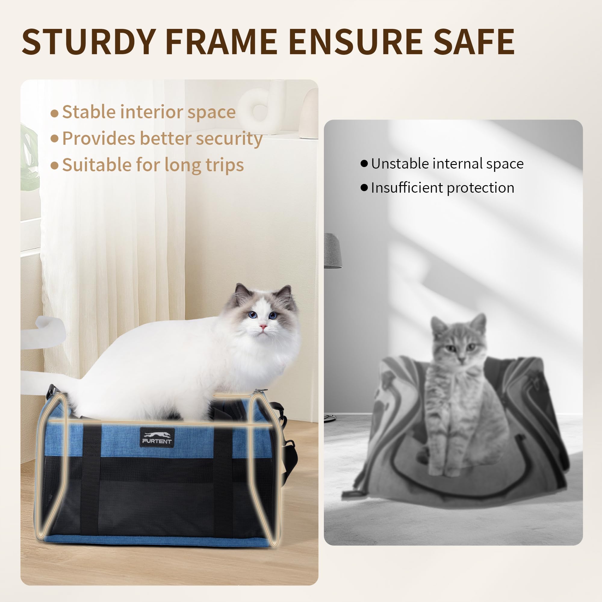 Furtent interior safety leash helps prevent escapes for added peace of mind.