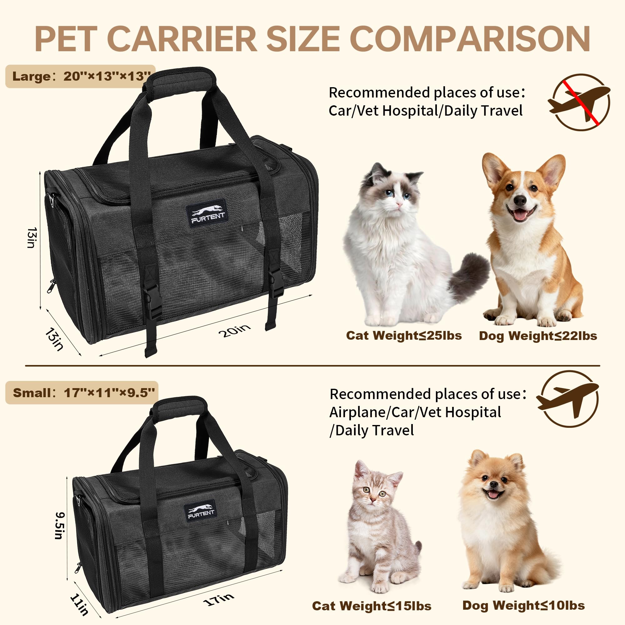 Furtent pet carrier safety leash three doors improves secure handling.