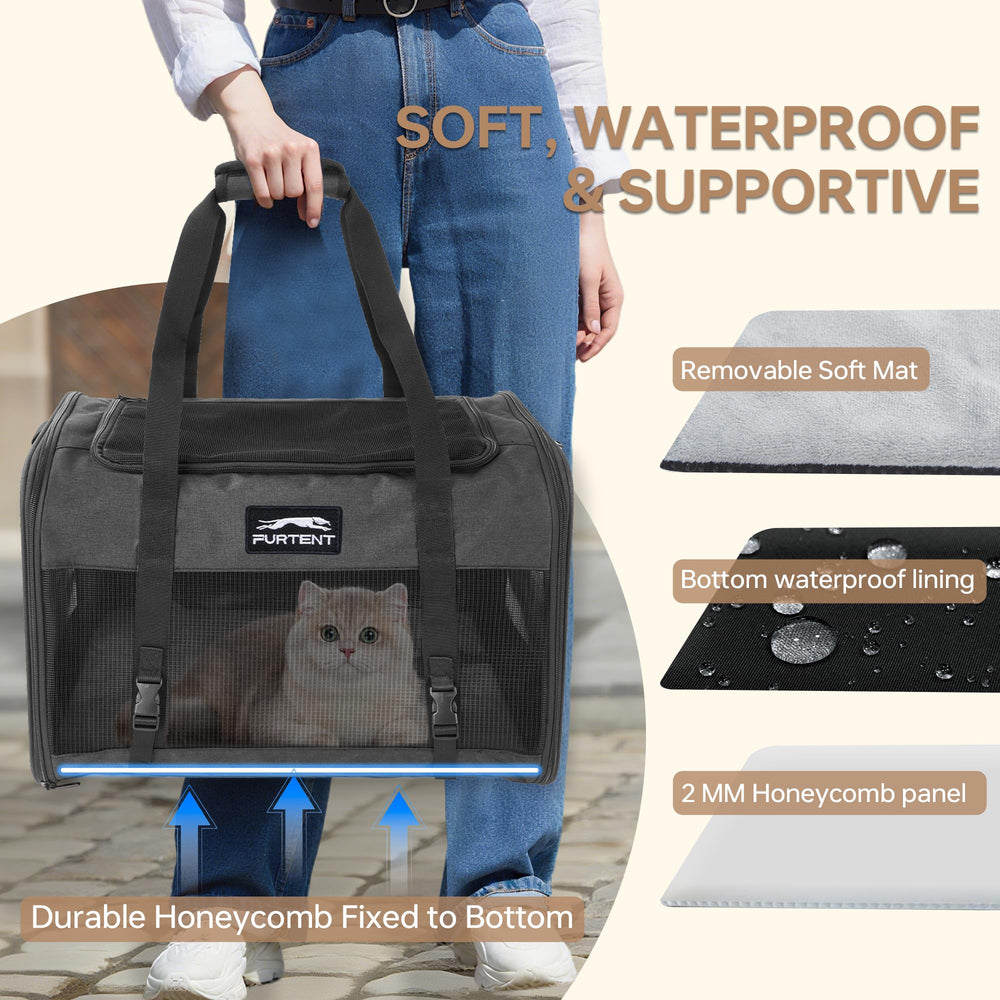 Furtent pet carrier scratch-resistant mesh enhances travel durability.