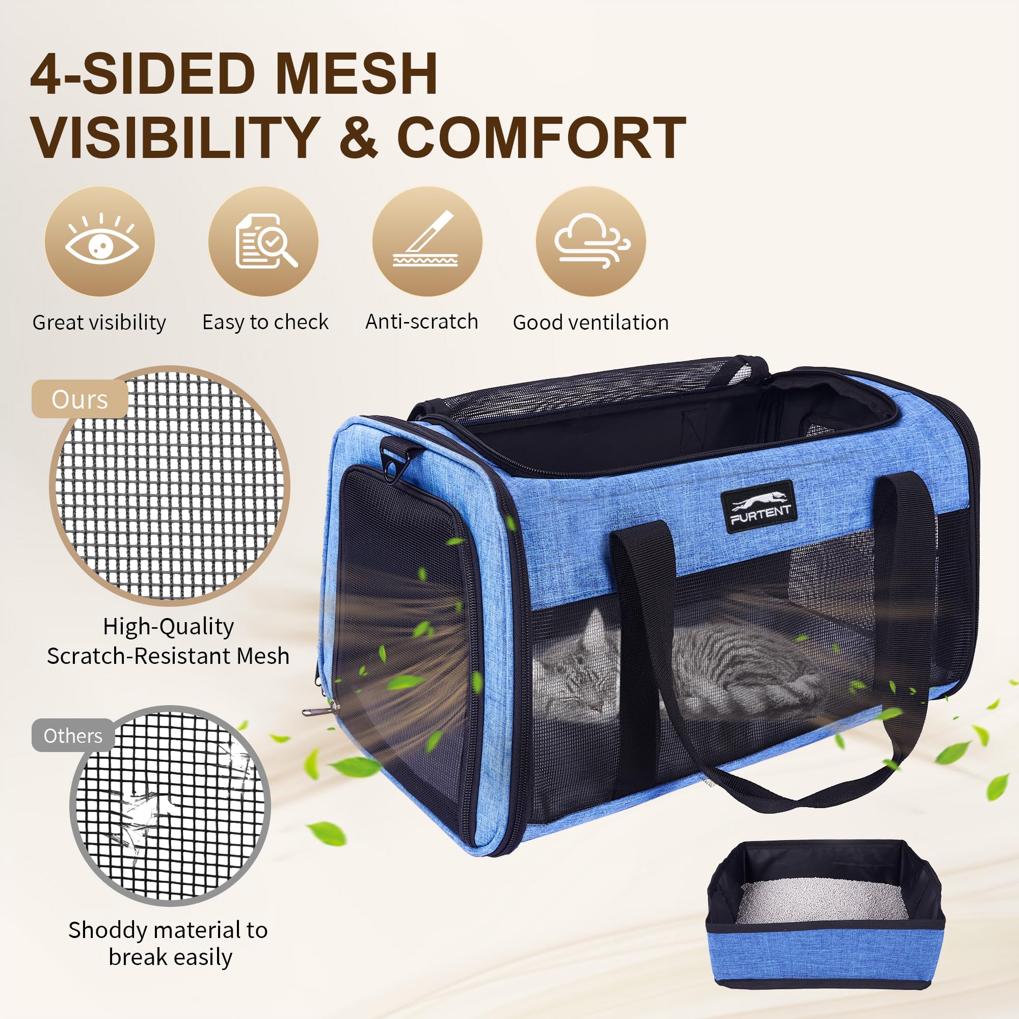 Furtent plush-mat interior provides cozy comfort for pets during travel.