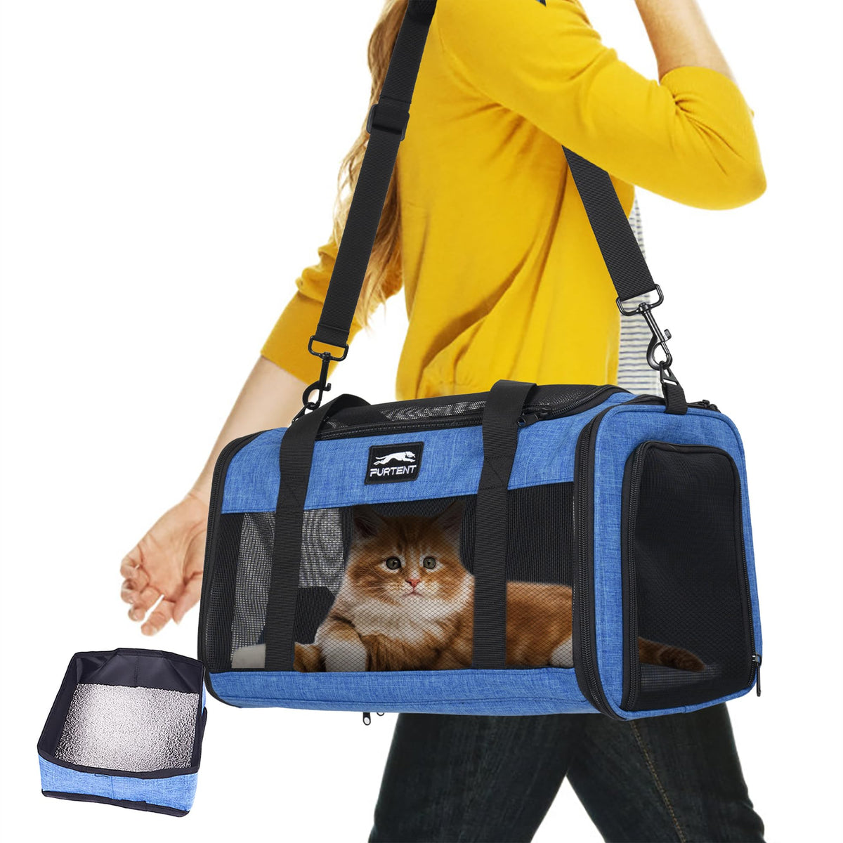 Furtent TSA pet carrier under-seat travel, keeps small cats and puppies comfy during flights.