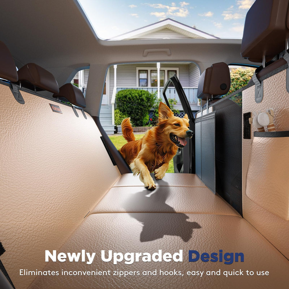 FURTIME back seat extender in PU leather protects seats with durable waterproof material.