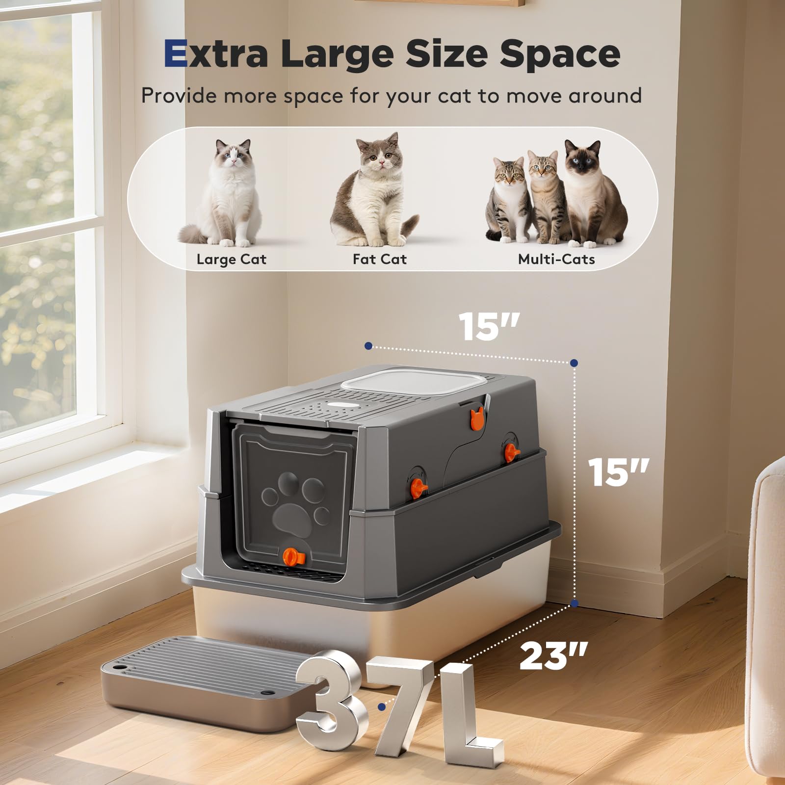 FURTIME deodorizing compartment keeps litter box smelling fresher longer