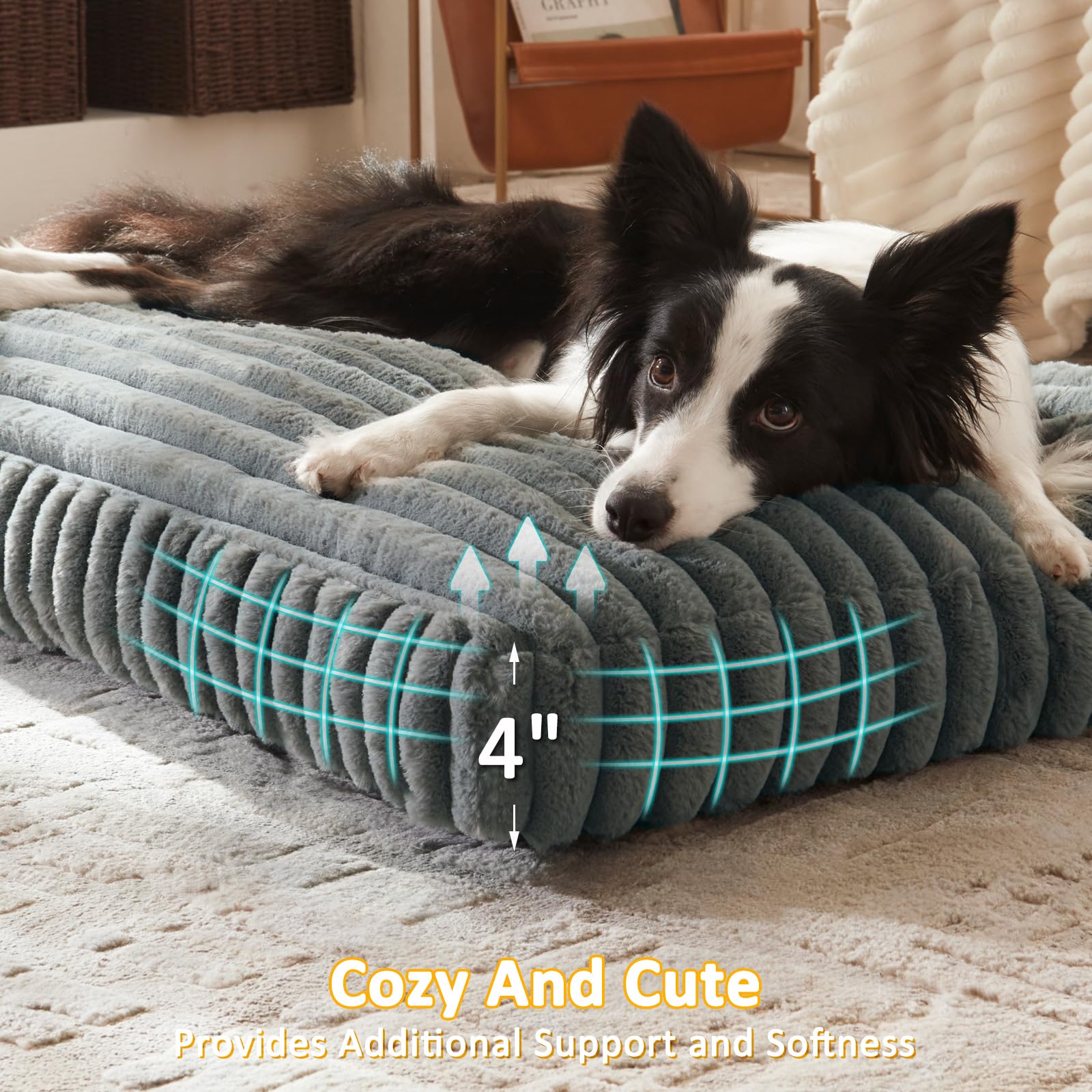 FURTIME dog bed large foam-core detail highlights supportive 2:1 chopped foam blend.