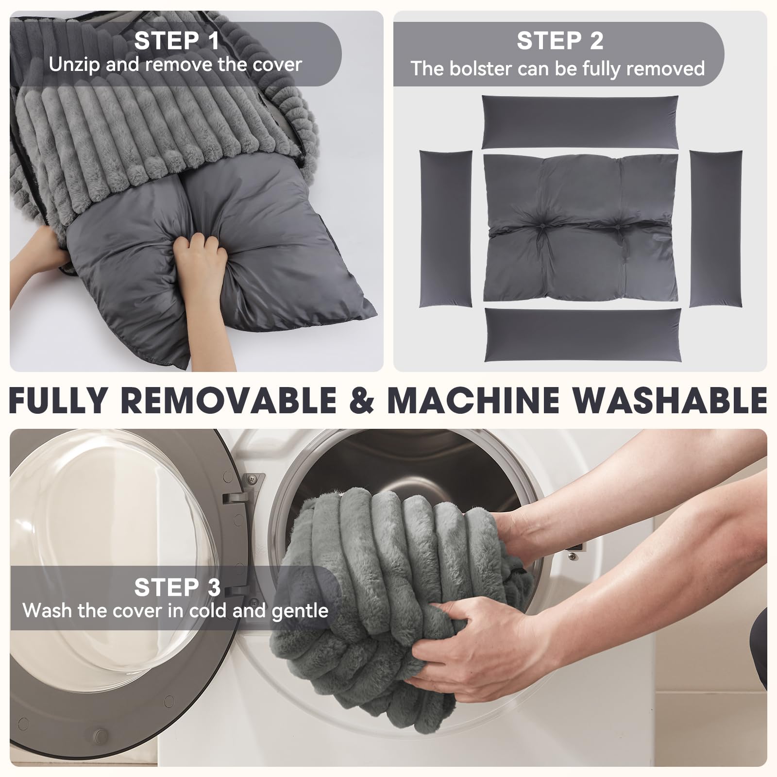 FURTIME dog bed with removable cover in dryer suggests easy maintenance.