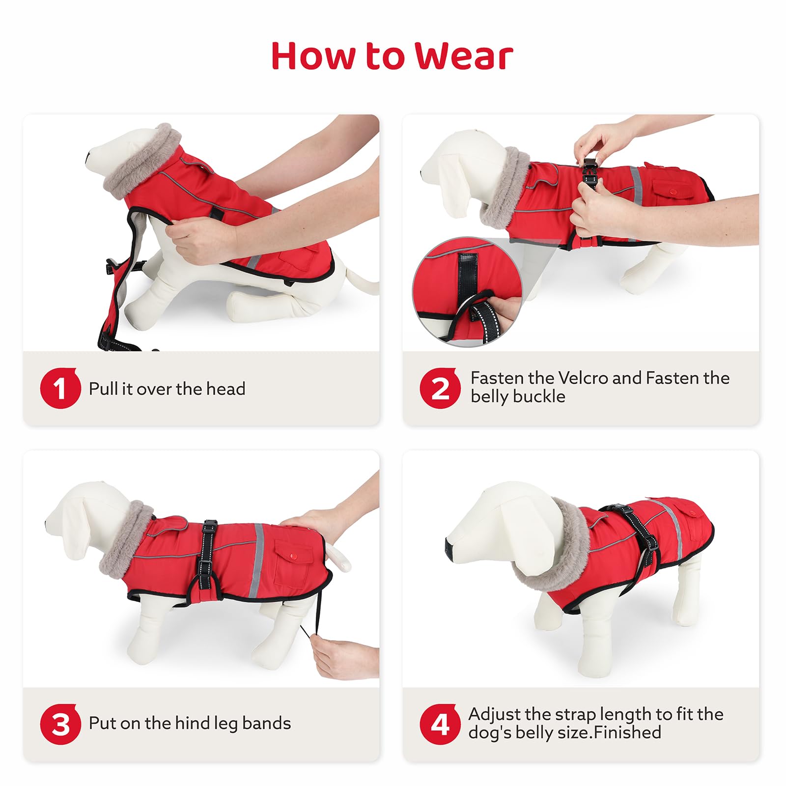 FURTIME dog coat includes harness and leash access for safe strolls.