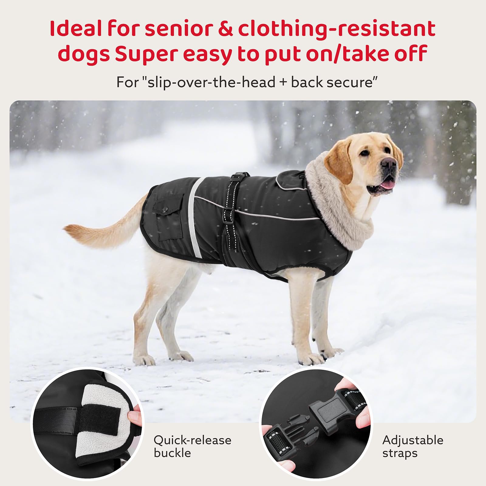 FURTIME reflective-strip coat improves night visibility for walks.