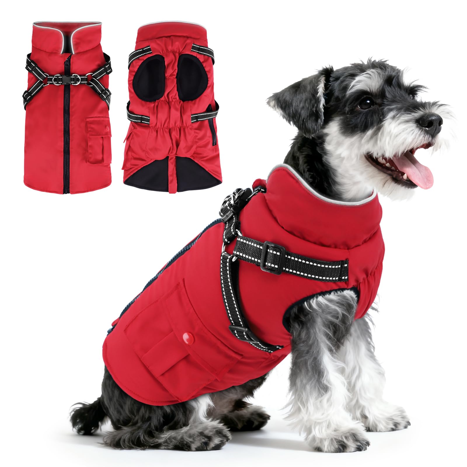 FURTIME dog winter coat with built-in harness ensures secure, leash-friendly warmth outdoors.