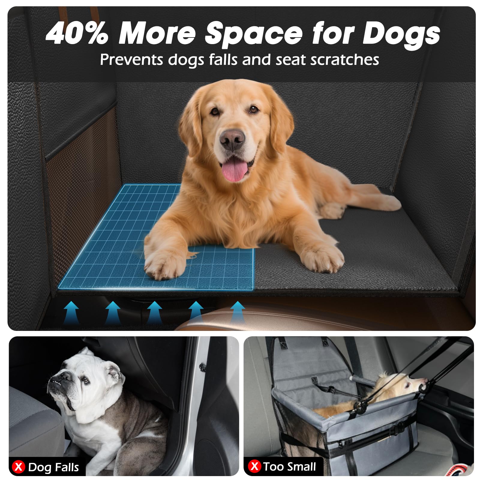 FURTIME back-seat space extended by 40% for roomy pet comfort