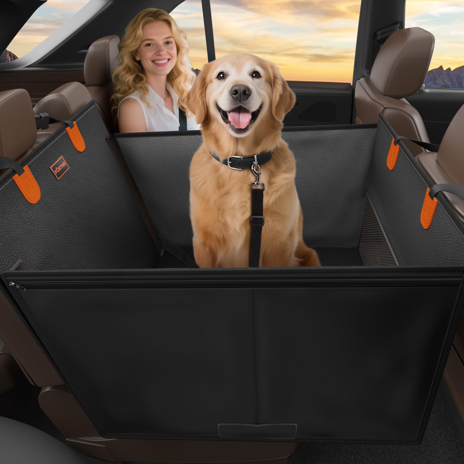 FURTIME large dog car seat with upgraded PU leather for durable, waterproof protection