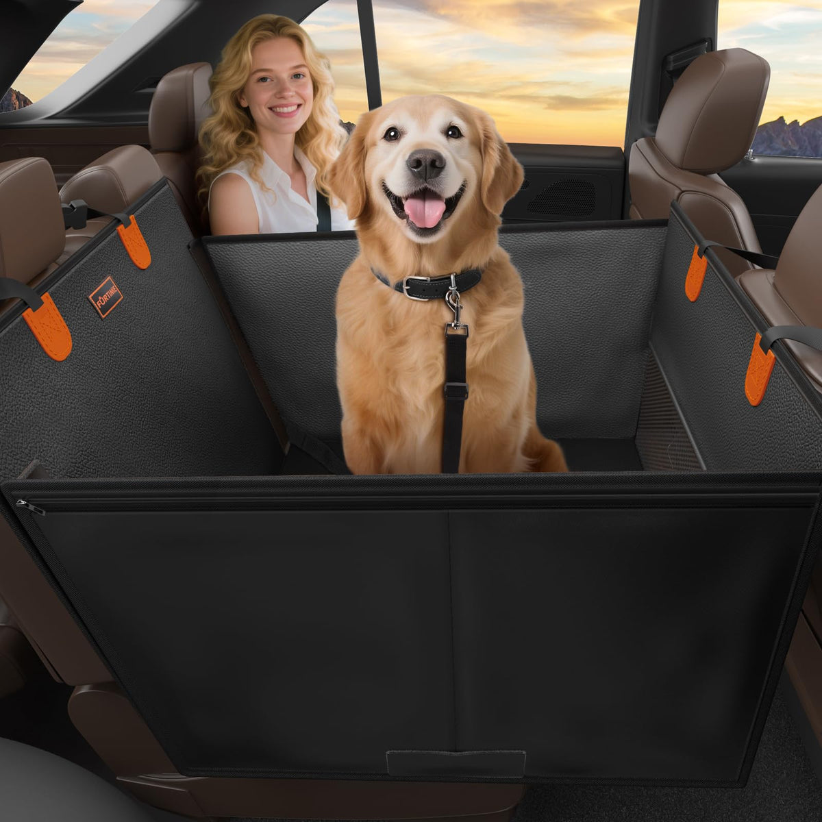 FURTIME large dog car seat with upgraded PU leather for durable, waterproof protection