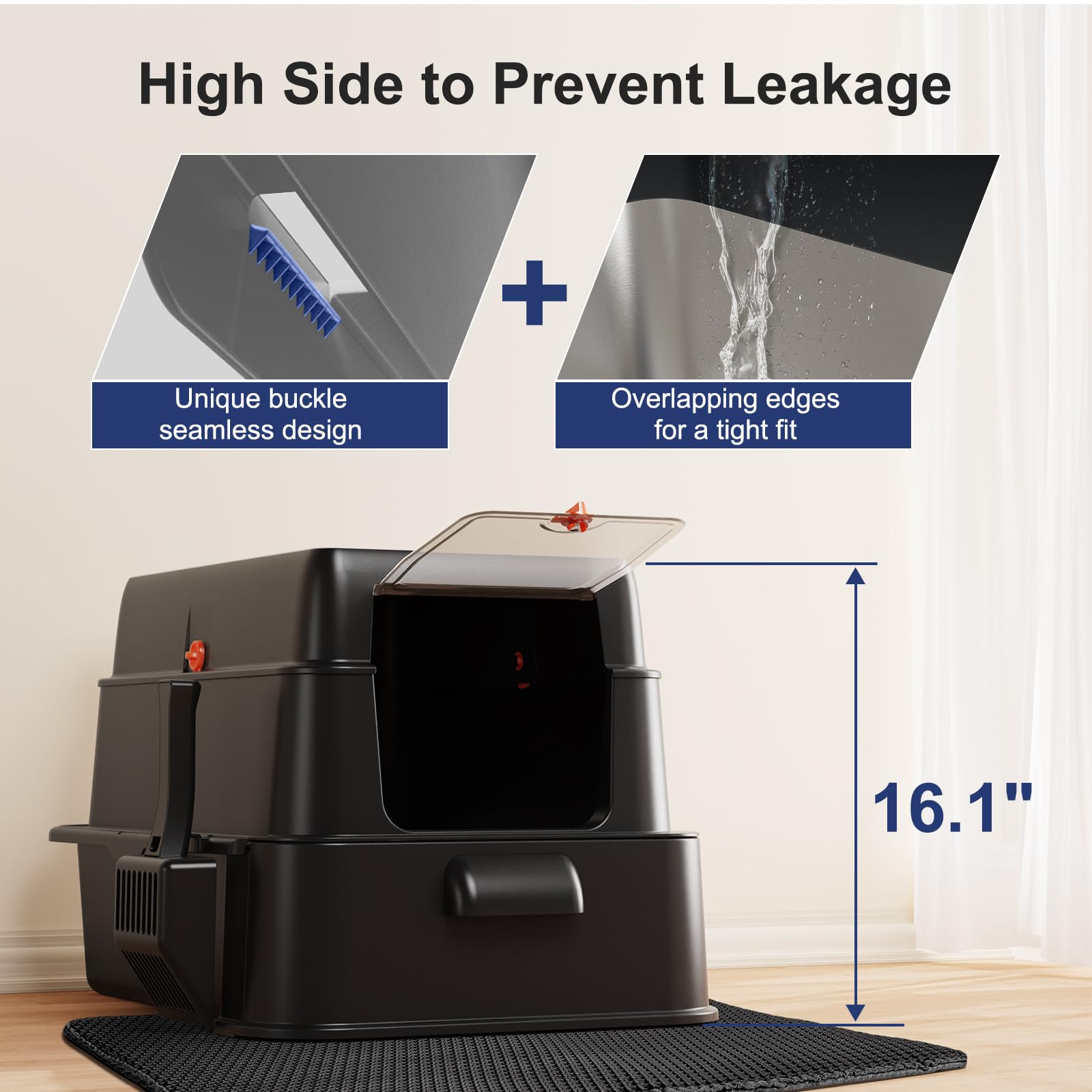 FURTIME large 46L capacity supports comfortable potty breaks for big cats.