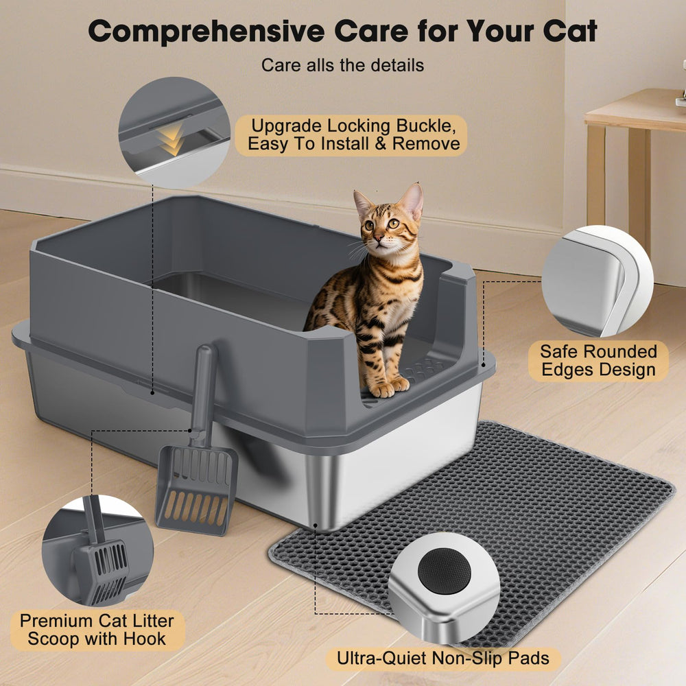 FURTIME litter box litter-mat and scoop keeps cleanup quick and organized.