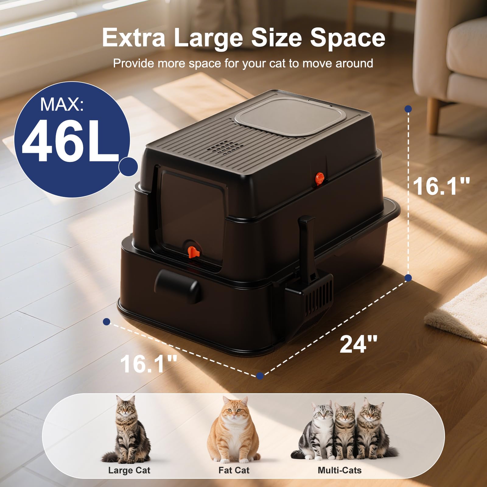 FURTIME top-entry design enables easy access for long-bodied or shy cats.