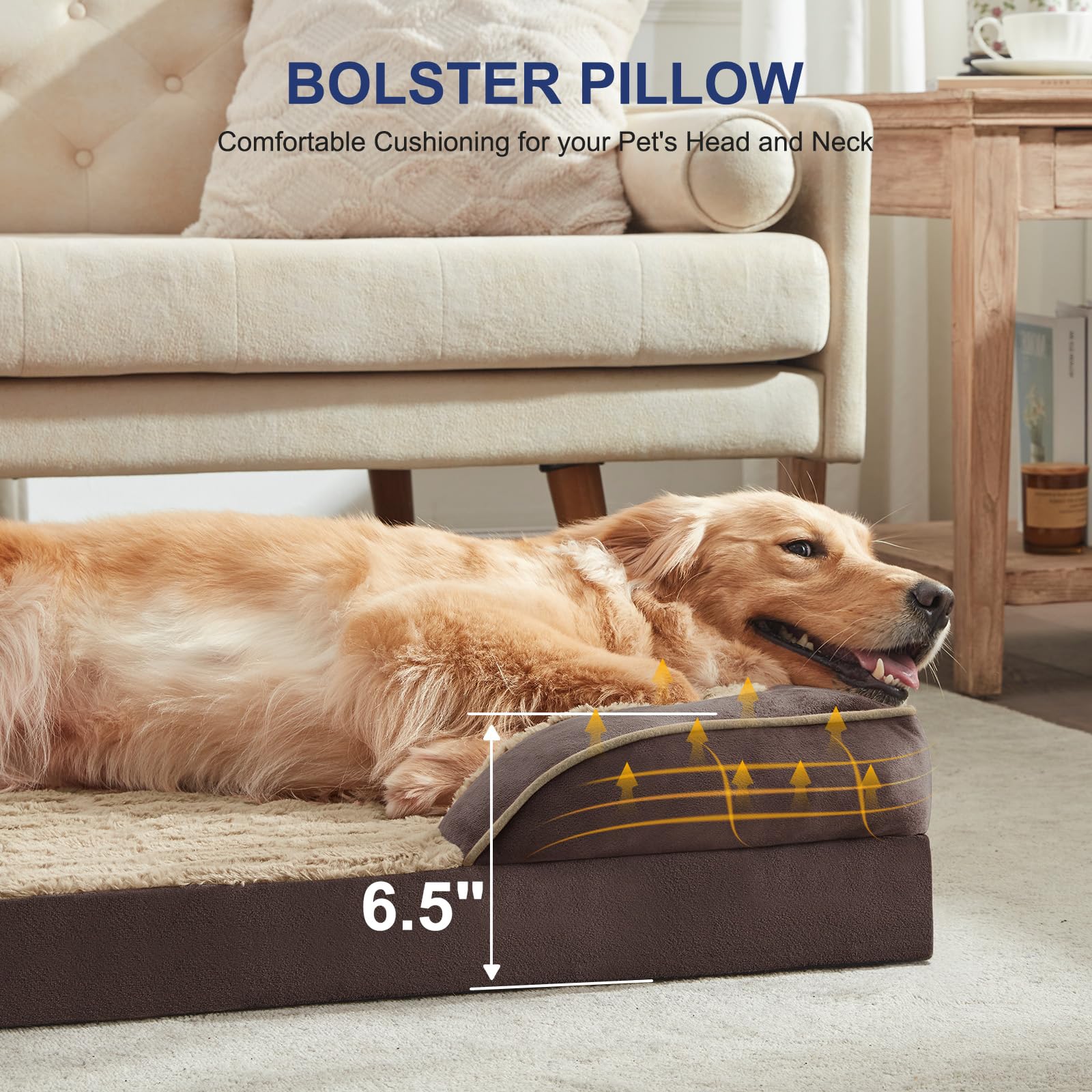 FURTIME bed with 4-sided-bolster offers neck and head support during lounging.