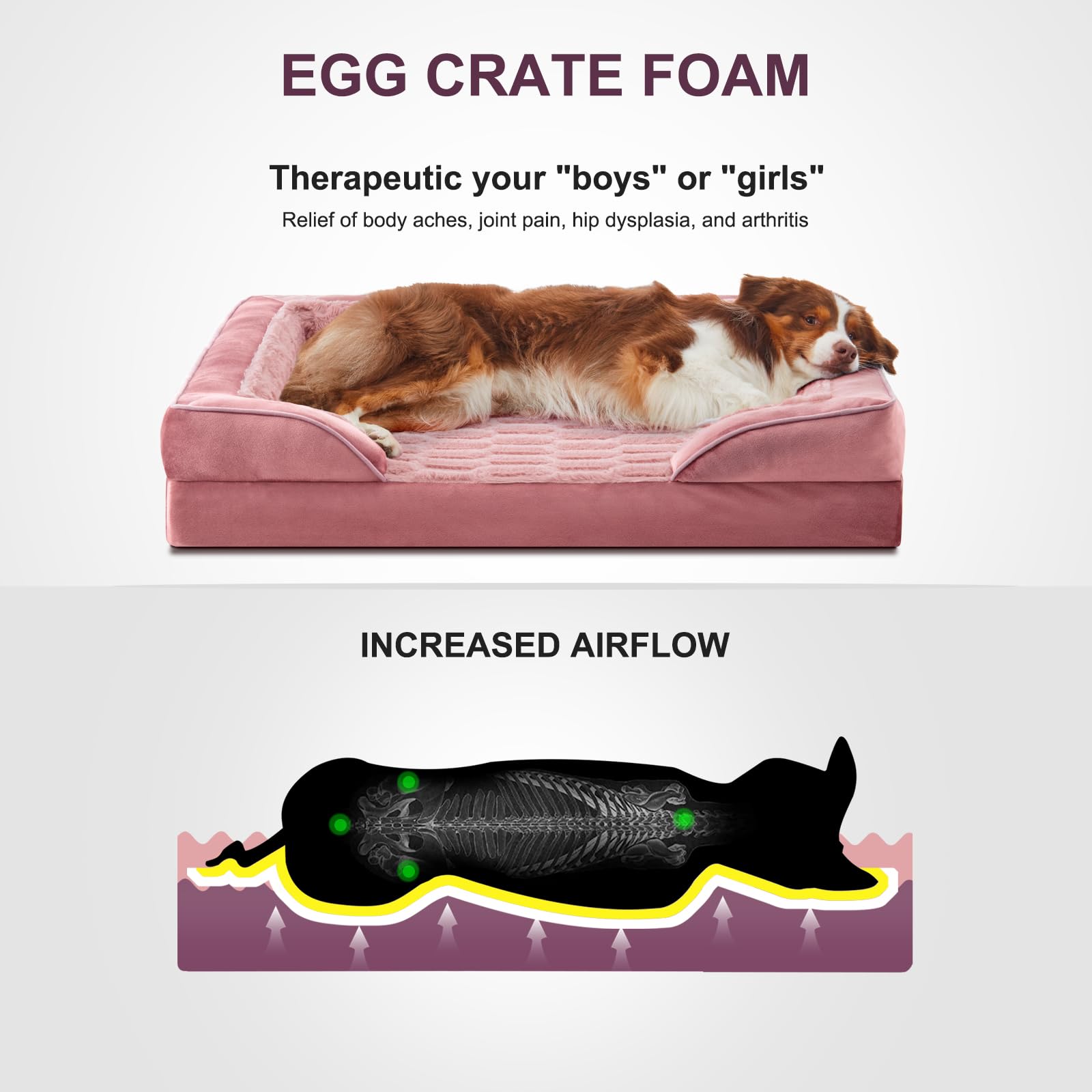FURTIME orthopedic dog bed bolster-design provides neck and head support