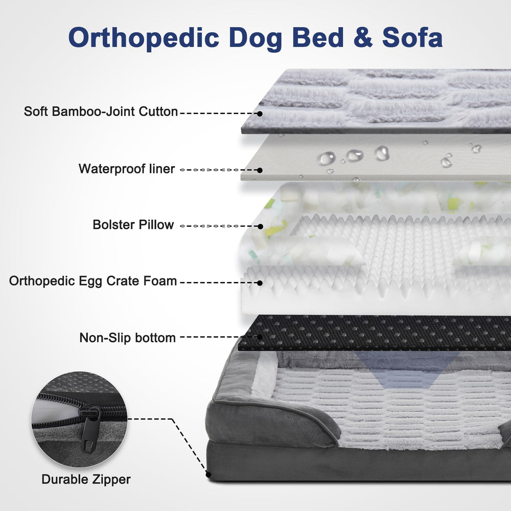 FURTIME orthopedic-dog-bed-four-side-bolster close-up shows neck and head support.