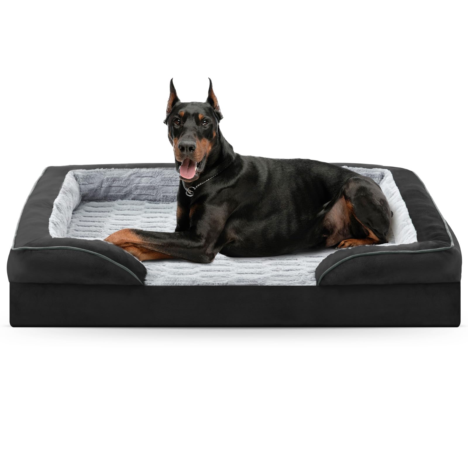 FURTIME XL Plus orthopedic dog bed front view with bolster for cozy lounging.