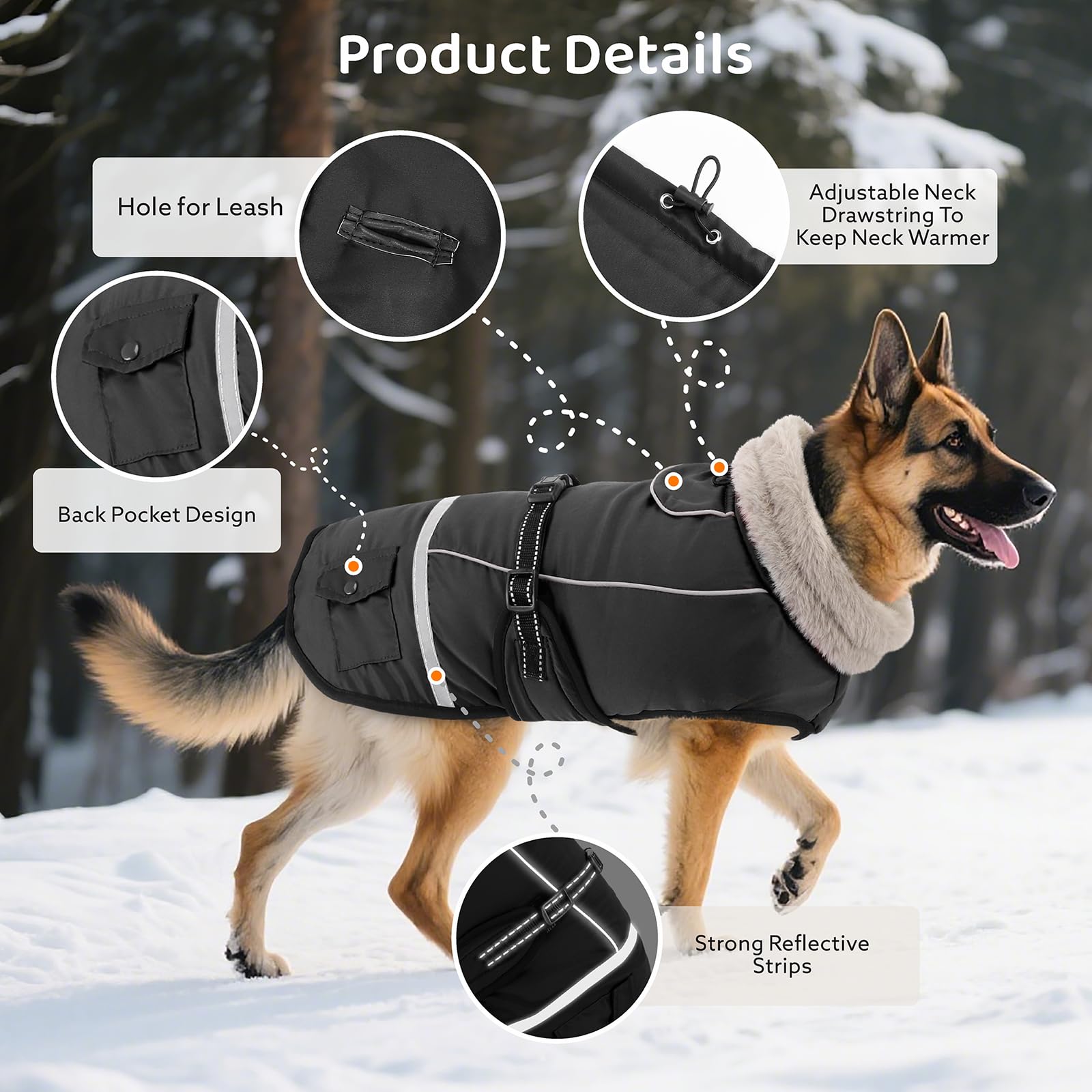FURTIME coat available in six sizes to fit barrel-chested dogs.