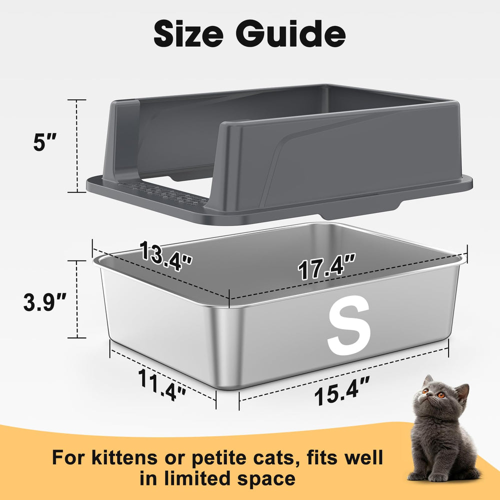 FURTIME stainless steel litter box with open lid for easy cleaning access.