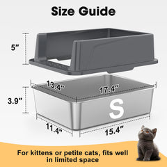 FURTIME stainless steel litter box with open lid for easy cleaning access.