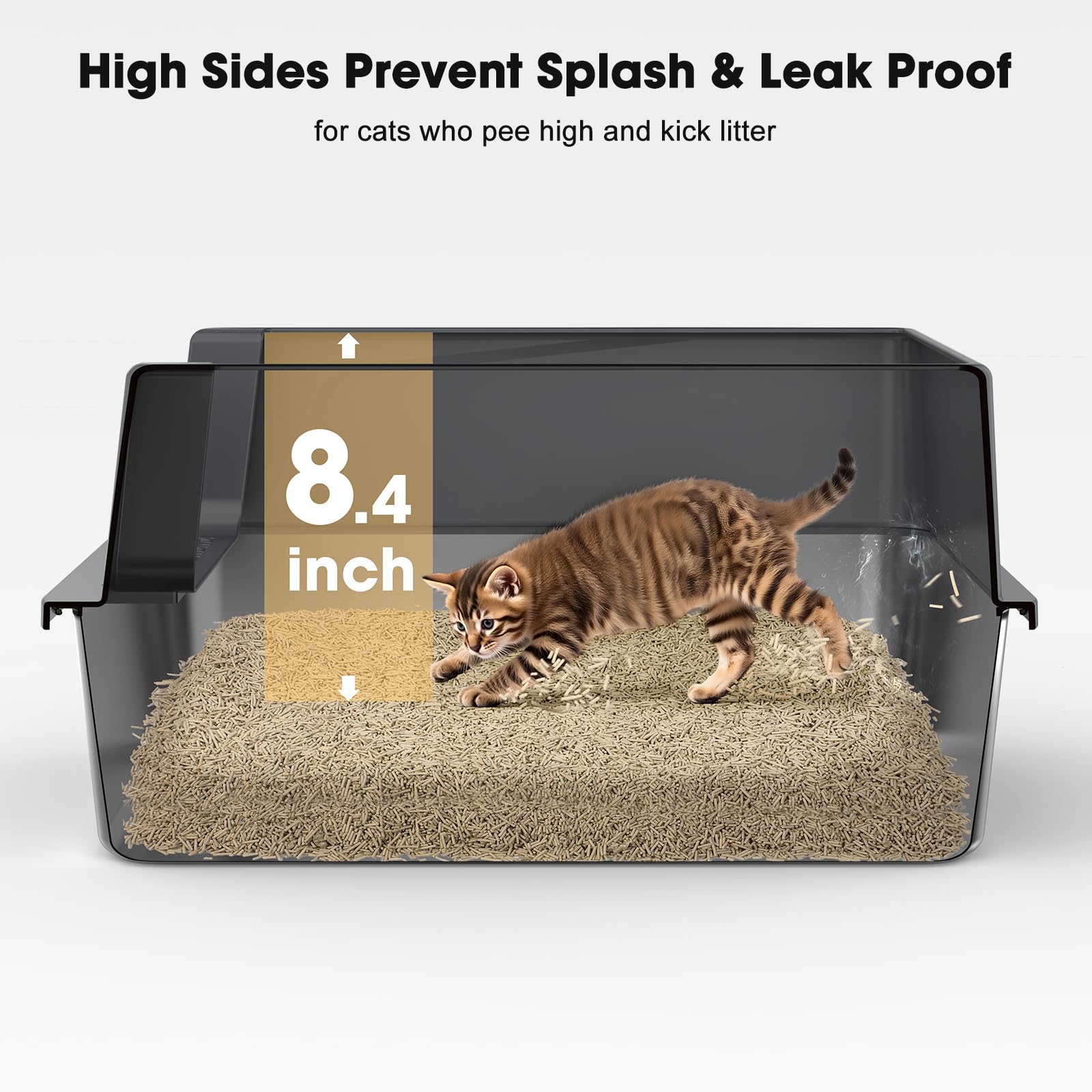 FURTIME L-size stainless steel litter box provides room for adult cats.