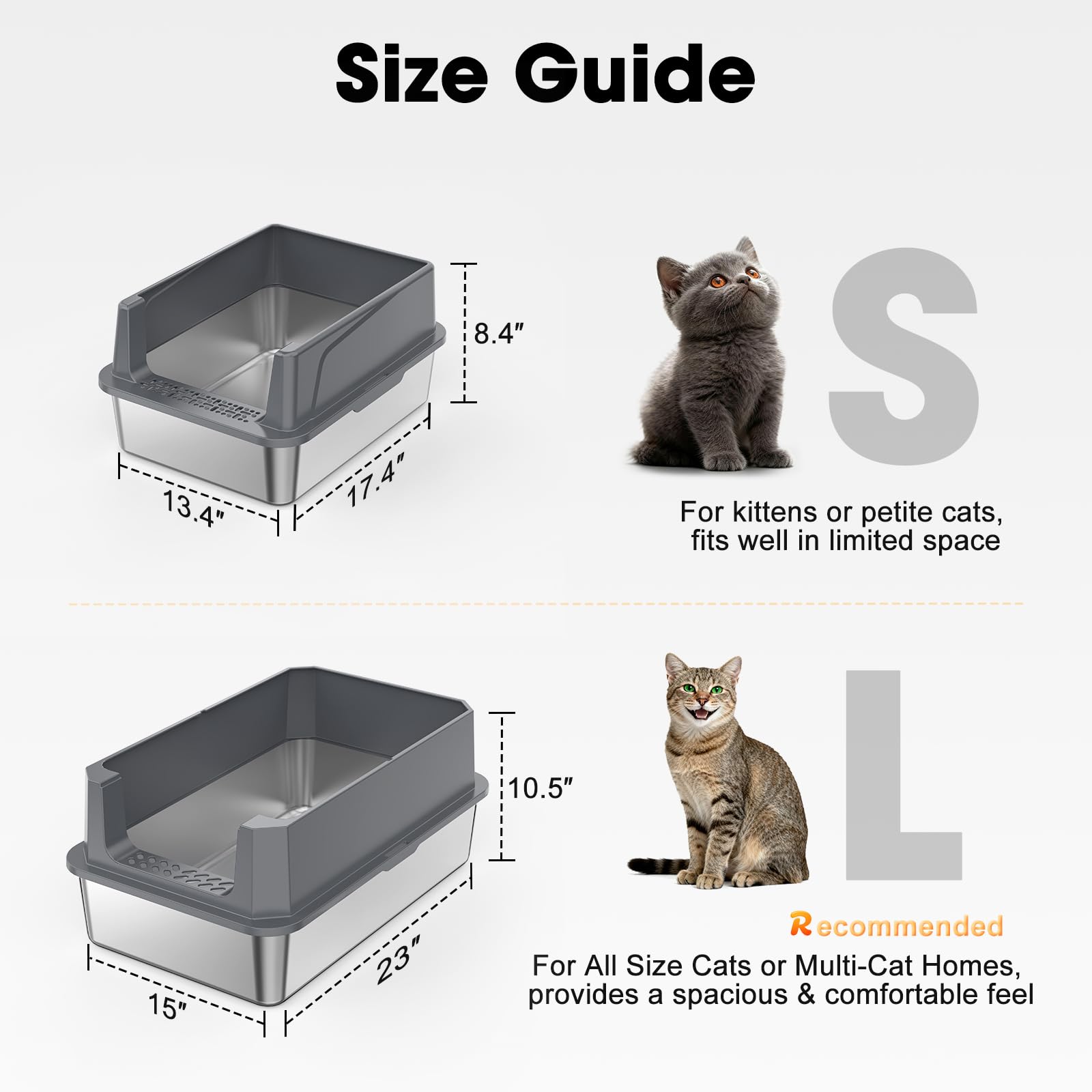 FURTIME S-size stainless steel litter box ideal for kittens and small pets.