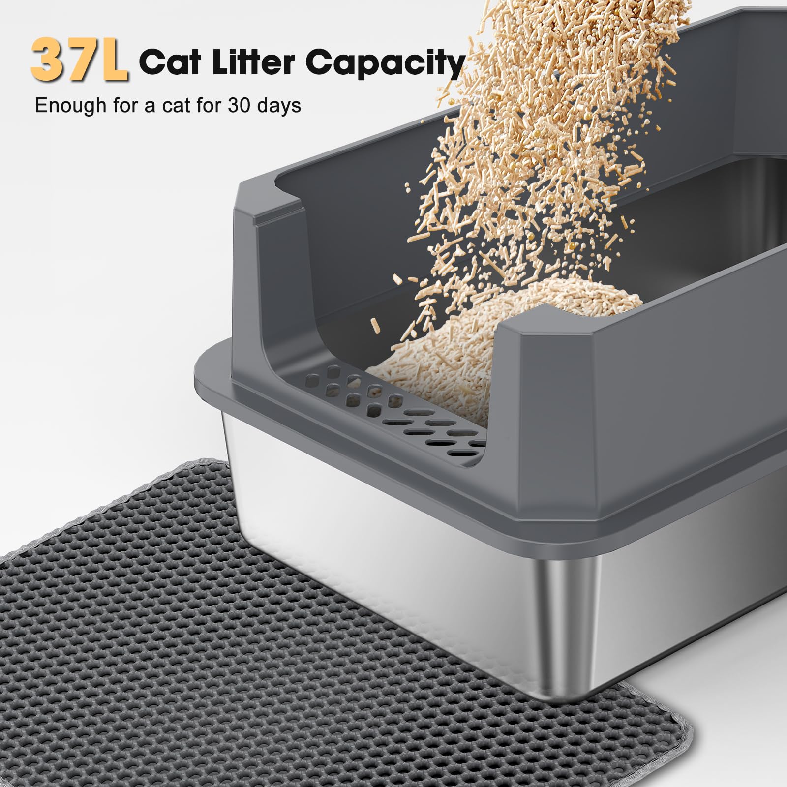 FURTIME stainless-steel litter box anti-leak lock contains urine for less mess.