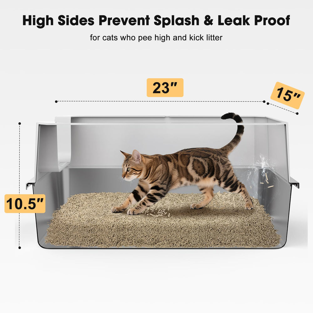 FURTIME stainless-steel litter box with lid image showing leak prevention and privacy.