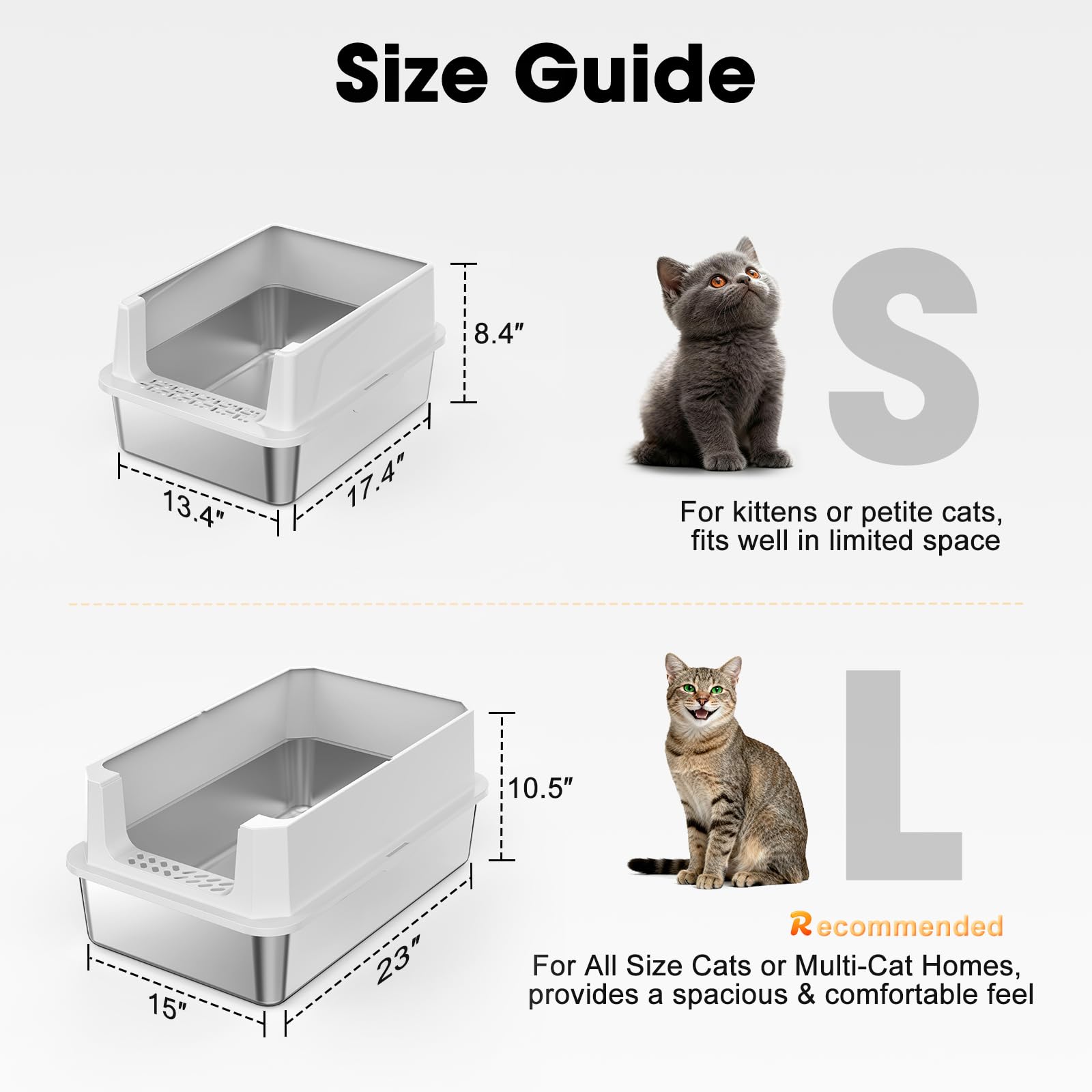 FURTIME two-size options image highlights M and L for kittens to big cats.