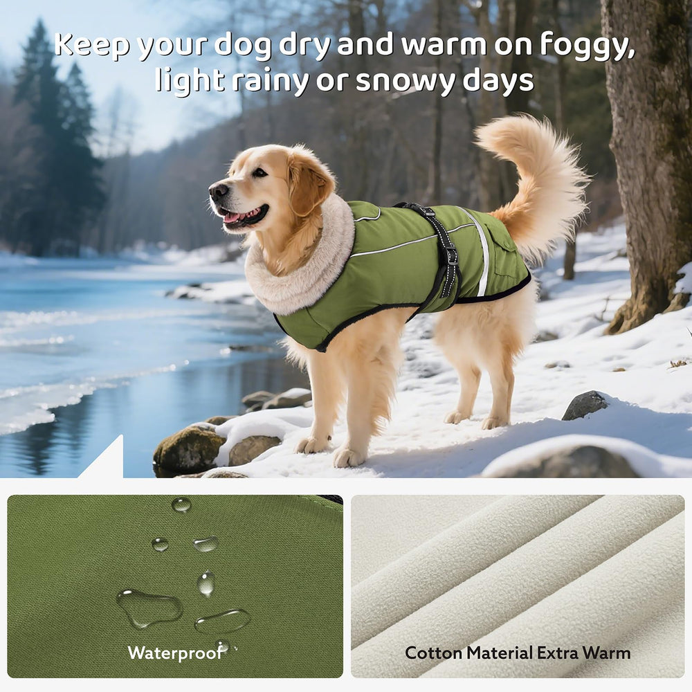 FURTIME waterproof dog coat with fleece lining keeps your pet dry and cozy