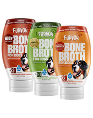 Furvor beef-chicken-mobility bone broth packaging signals human-grade quality and value.