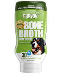 Furvor Beef Mobility Bone Broth Bottle highlights joint-supporting premium dog supplement.