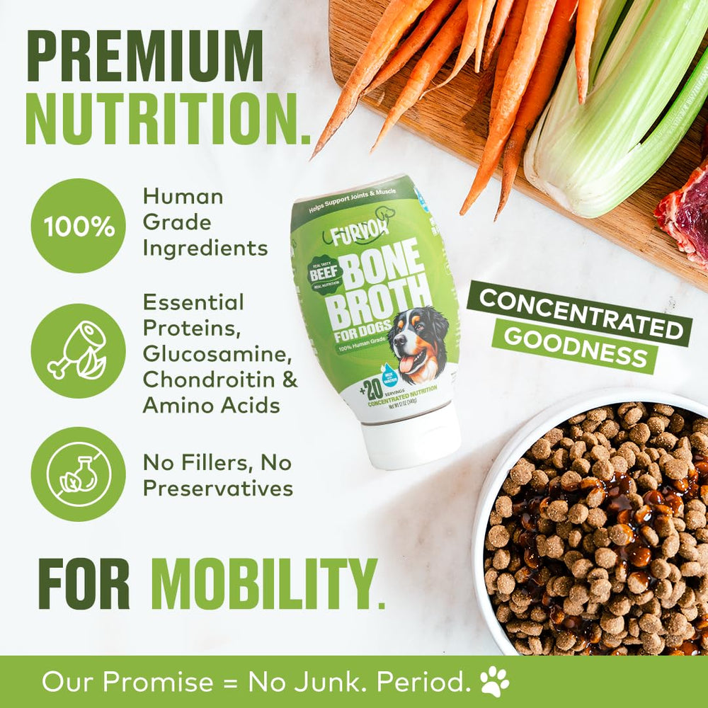 Close-up of Furvor Mobility Bone Broth ingredients highlighting glucosamine and amino acids