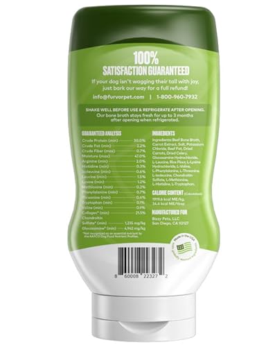 Furvor Beef Mobility Bone Broth Pour shows easy-mix packaging for kibble hydration.