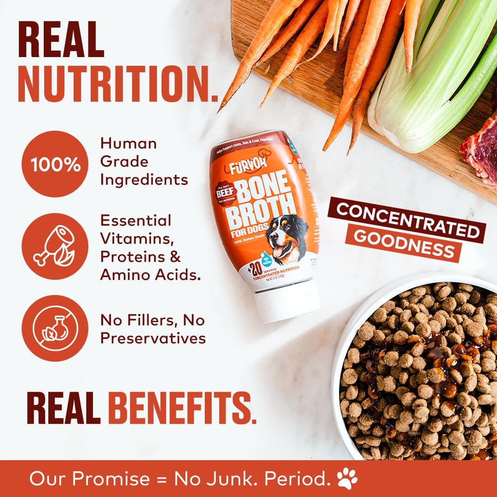 Furvor bone broth served with kibble improves palatability and moisture.