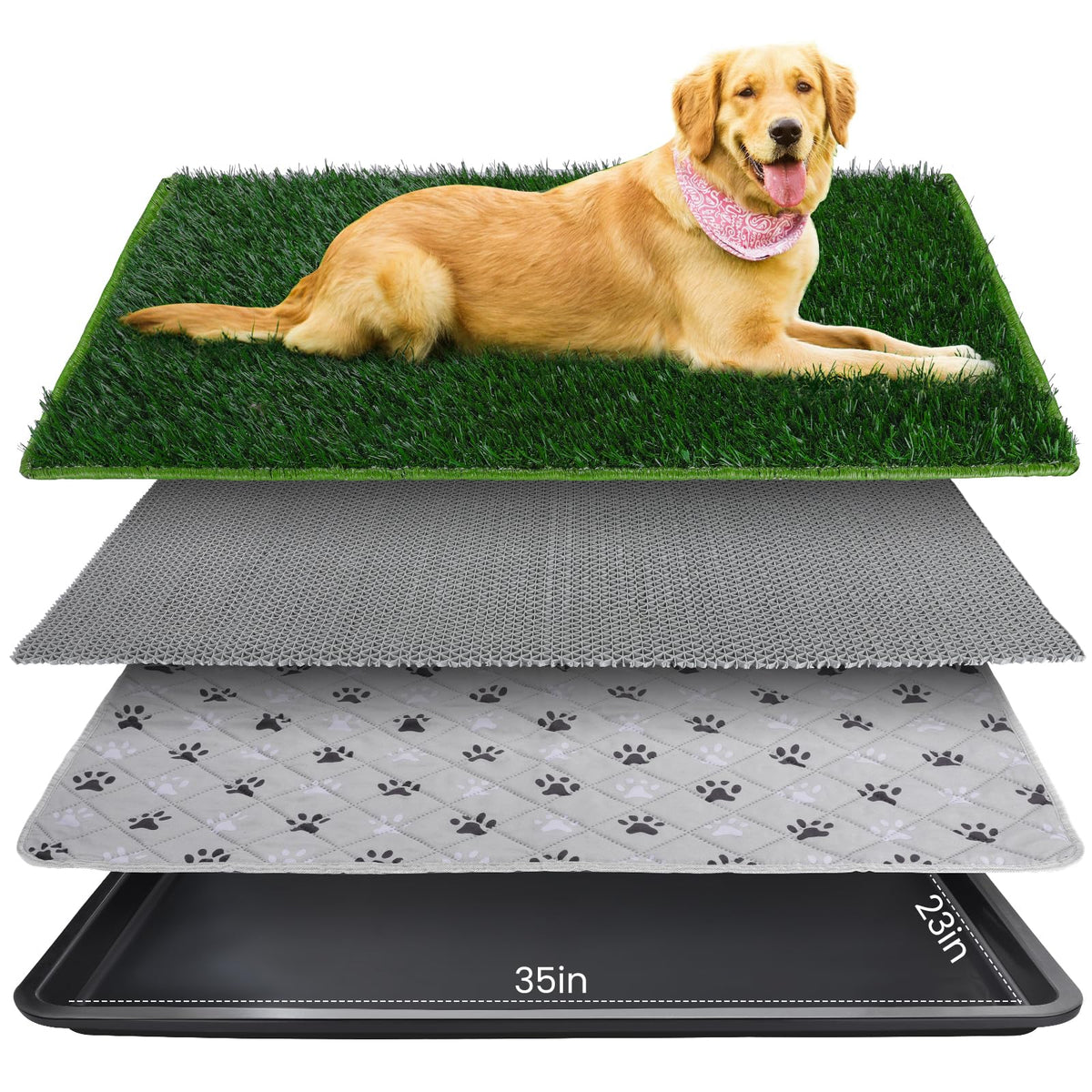 FURWEY dog grass pad tray full setup for easy potty training indoors or outdoors.