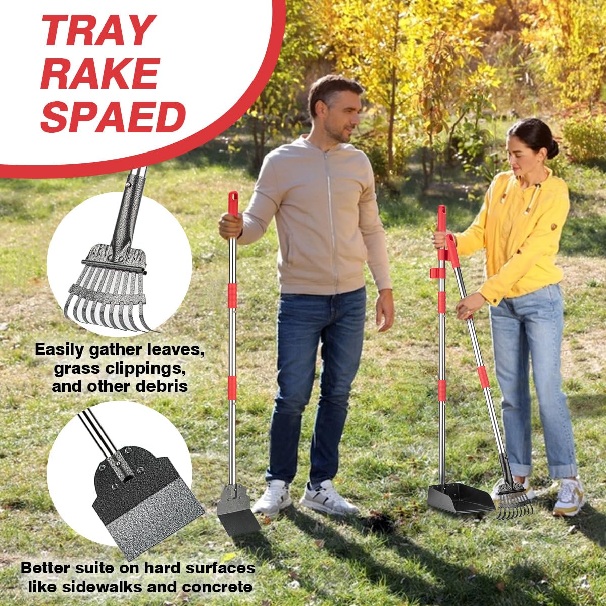 Tray, rake and spade set enables efficient waste collection