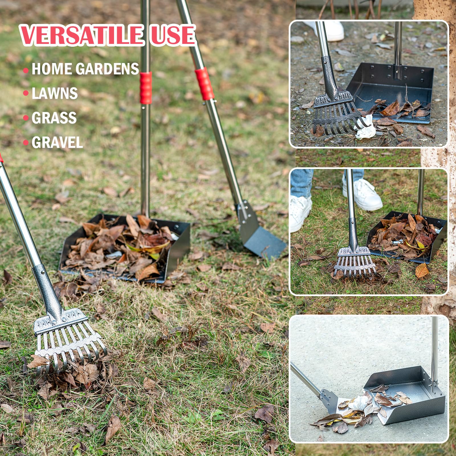 FUSBUNTY versatile tool handles grass, dirt, and gravel surfaces for yard cleanup