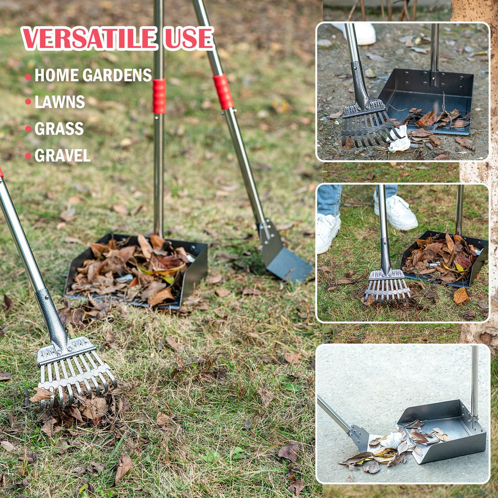 FUSBUNTY versatile tool handles grass, dirt, and gravel surfaces for yard cleanup