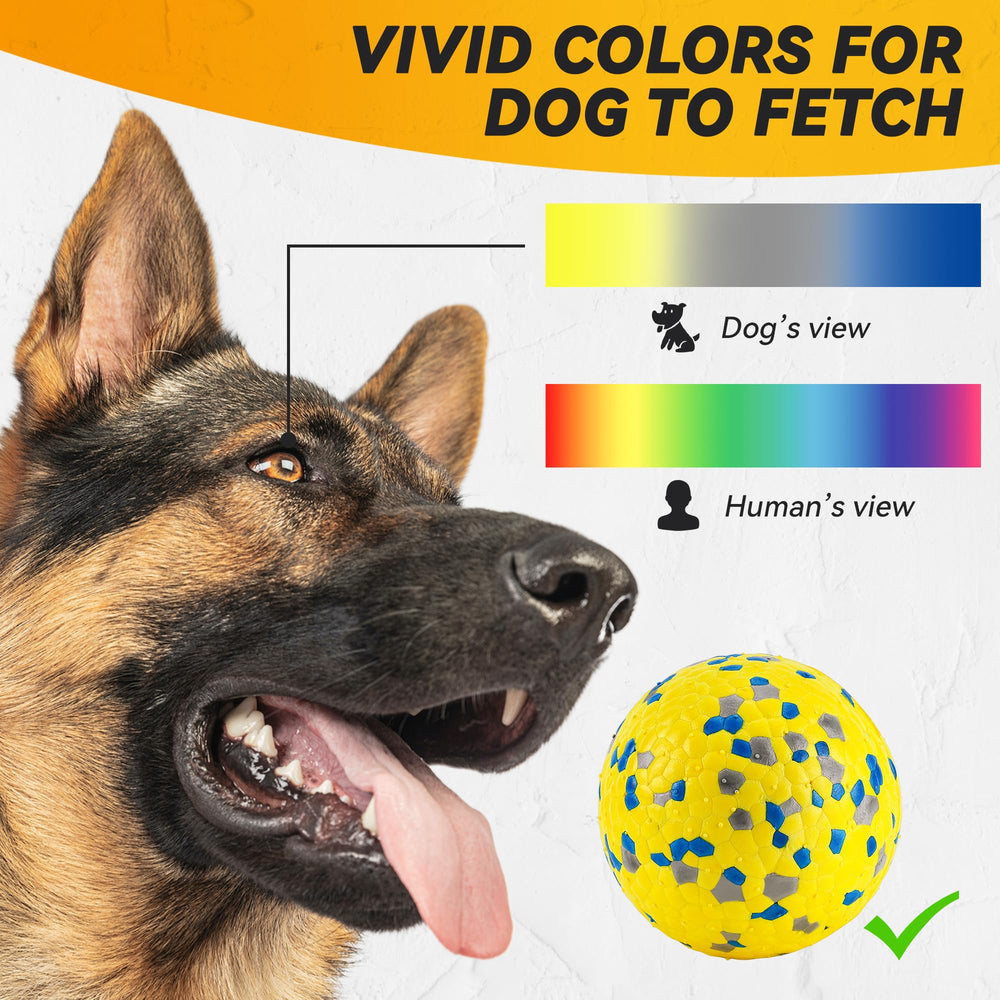 FUSOTO dog ball yellow bounce-action shot highlights high visibility and easy recovery during games.
