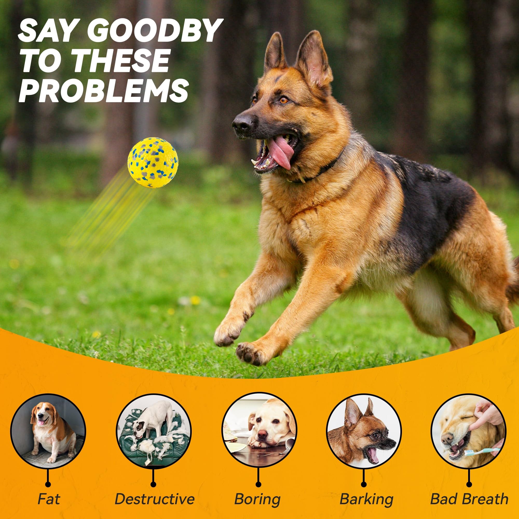 FUSOTO dog ball yellow easy-clean surface supports fast washing after play.