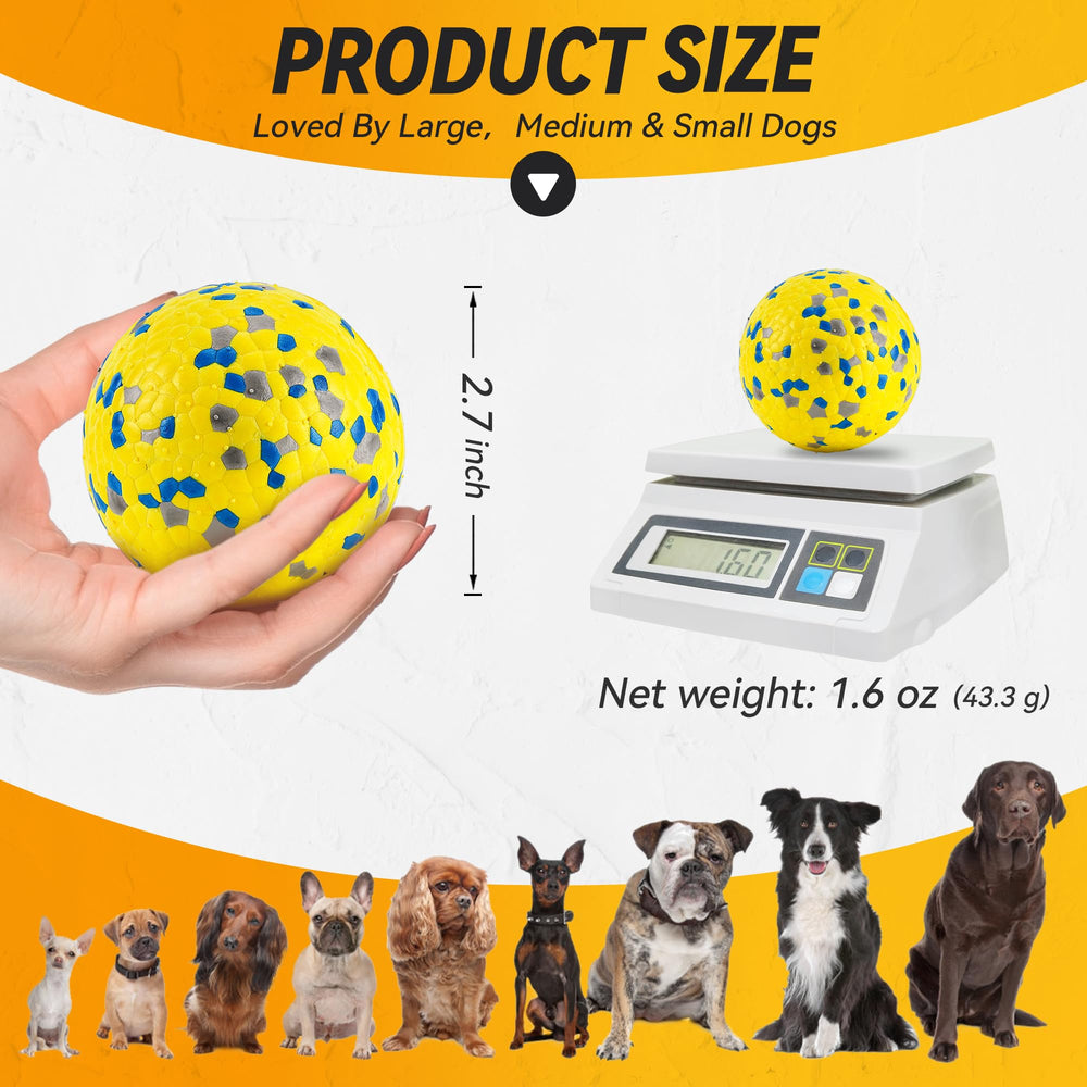 FUSOTO dog ball yellow E-TPU material image underlines durable, lightweight, eco-friendly construction.