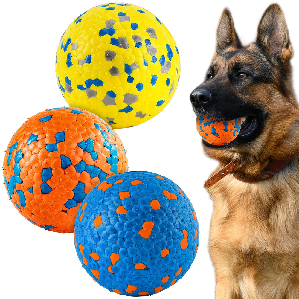 FUSOTO dog balls three-pack orange-dots for high-visibility fetch.