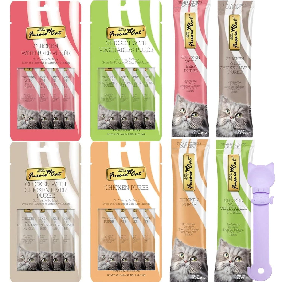 Fussie Cat Premium Puree Chicken Tube Pack for quick, single-serve treats