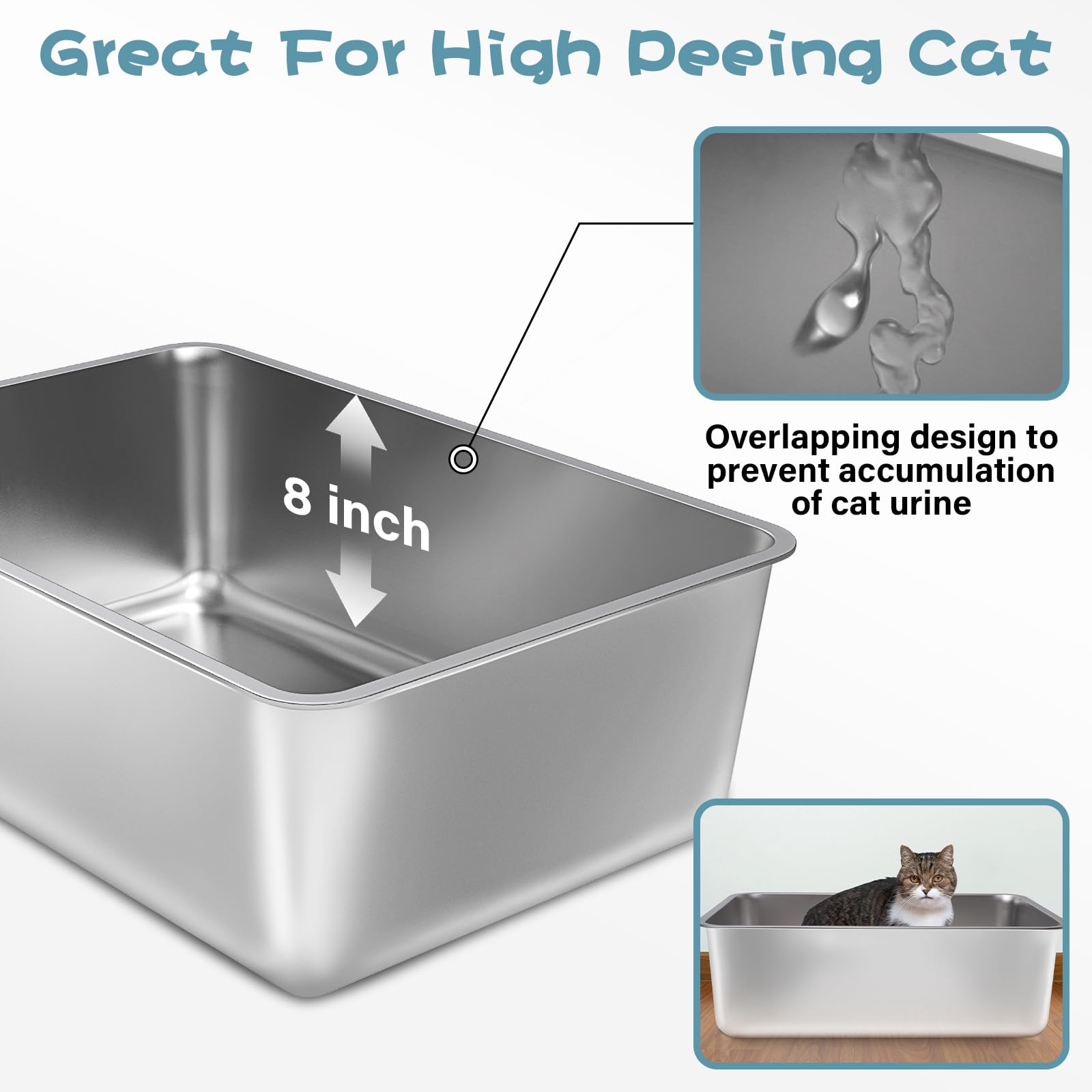 FUTAM 8-inch high-side litter box reduces scatter while keeping litter contained.