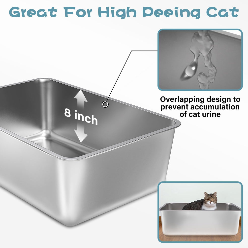 FUTAM 8-inch high-side litter box reduces scatter while keeping litter contained.
