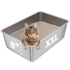 FUTAM XXL stainless steel litter box front view shows sturdy design for big cats and easy cleaning